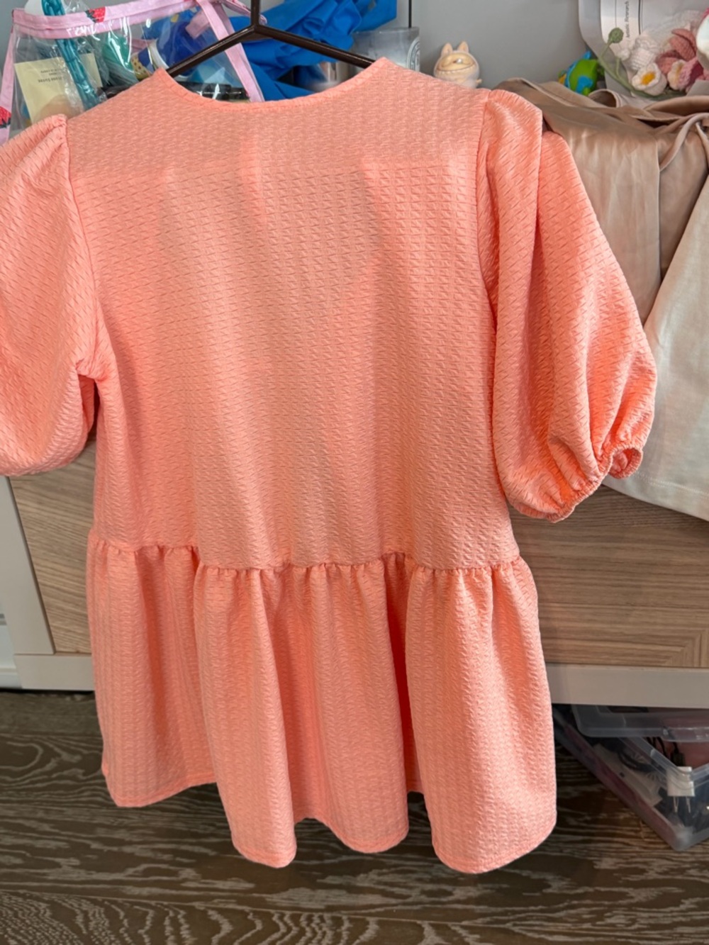 Women's Peach Puff Peplum Top - Soft Textured Short Sleeve